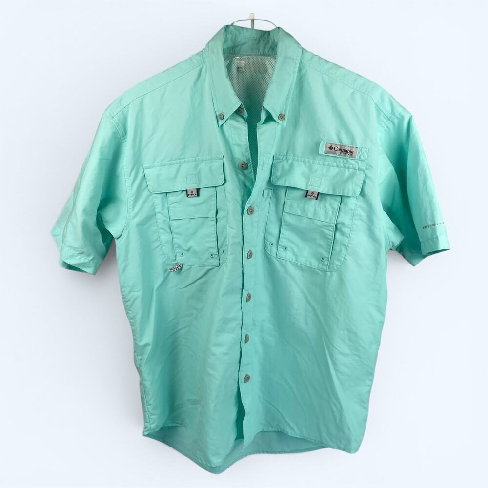 Columbia PFG Bahama Men's Fishing Shirt Teal Light Green S/M No Size Tag